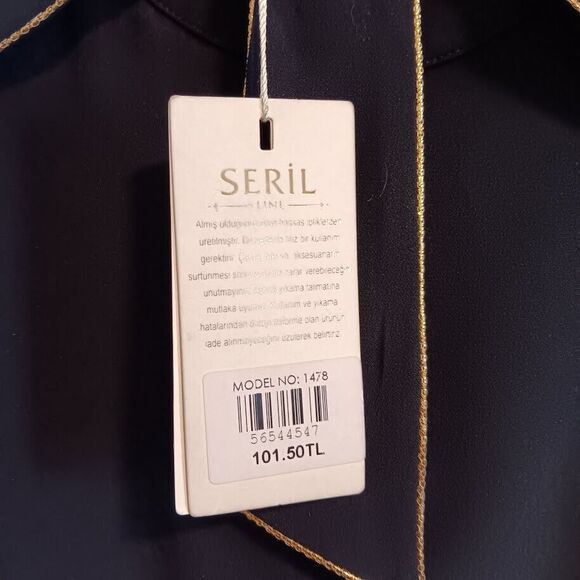 Seril Line Women's Size 38 Small Long Sleeve Black Blouse Side Zip Turkey Gold - Picture 5 of 13